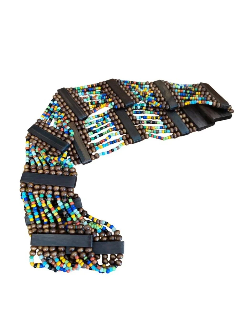 Wooden Beaded Stretch Buckle Belt Multicolor Accents Waist Accessory Women